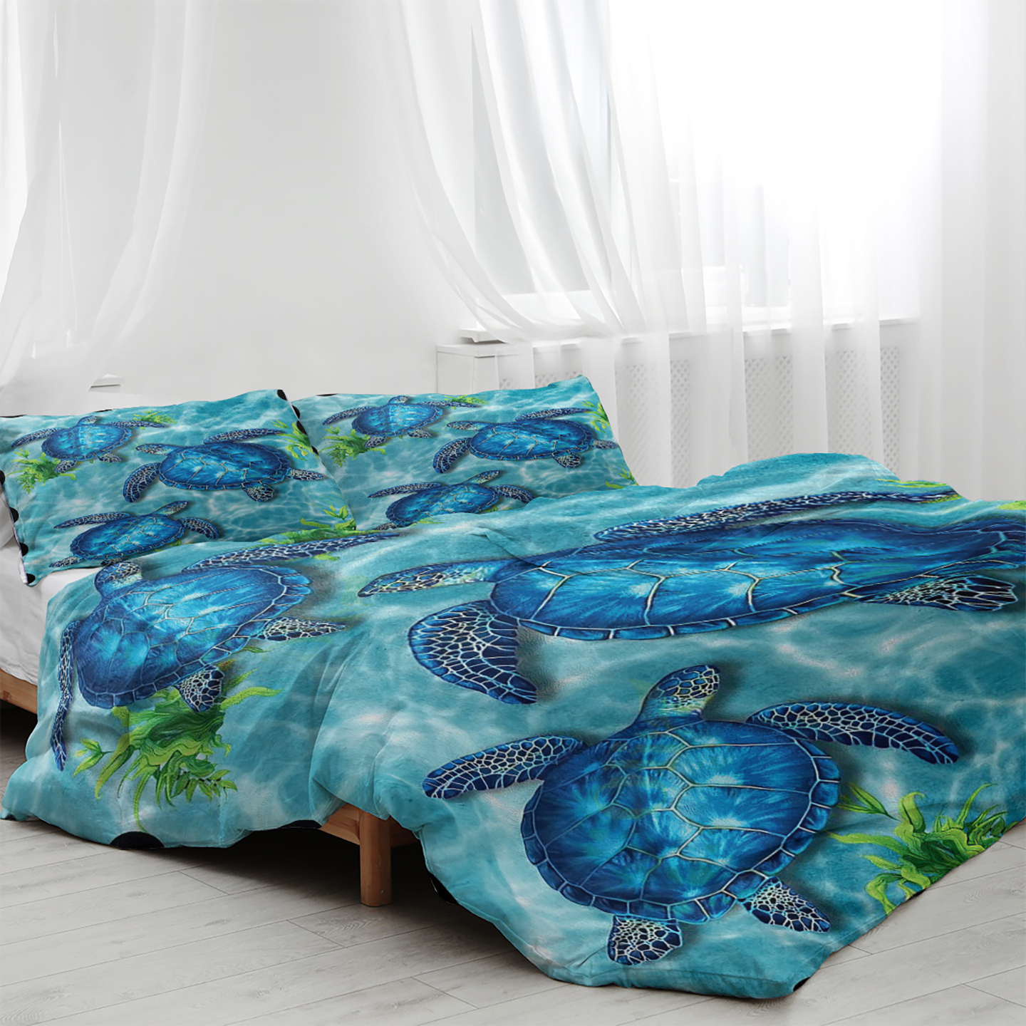 Manta de Tortuga Marina Estampada para Edredón, Conjunto de 3 Piezas Tamaño Rey, Muy Suave, Para Cama y Habitación, Todo el Año — imagen 11