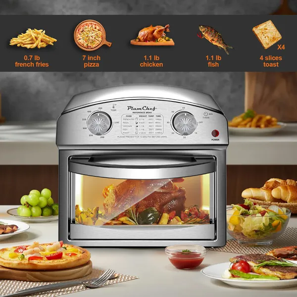 Stainless Steel 12-Liter Air Fryer, Dual Knob Control, 450°F Temperature Range, 60-Min Timer, Presets For French Fries, Pizza, Chicken, Fish, And Toast, Family-Sized Capacity Oven — image 4