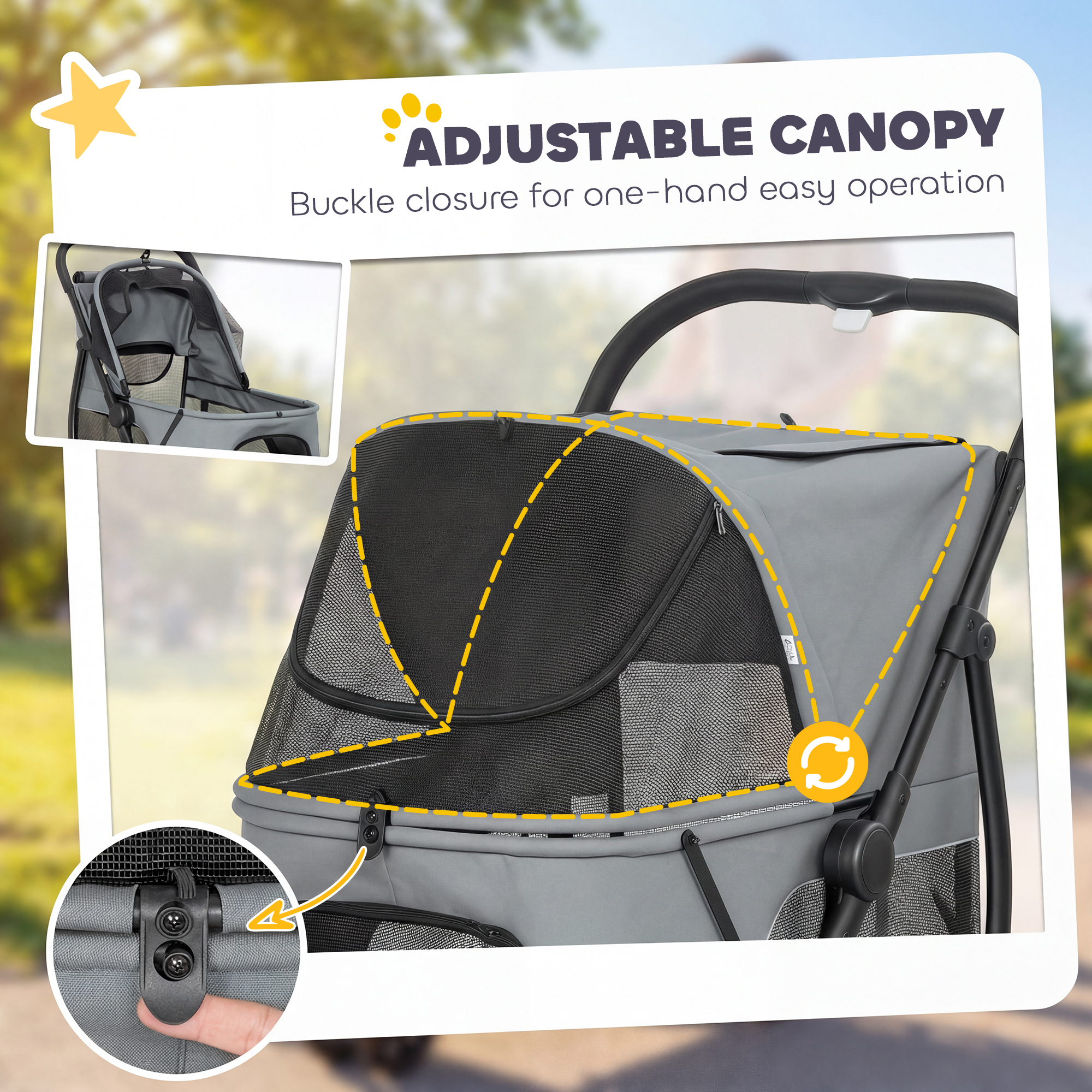 Cochecito para Mascotas de 3 Ruedas con Plegado Rápido de Un Solo Clic, Ventana de Malla y Cojín Lavable, para Perros Medianos, Gris — imagen 2
