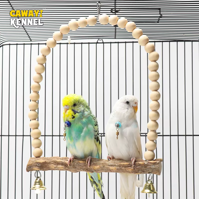 Wooden Bird Swings Training Toy with Hanging Bell for Cockatiels Parakeets Cage Accessories Birdcage Parrot Perch Stand Play Gym — image 1