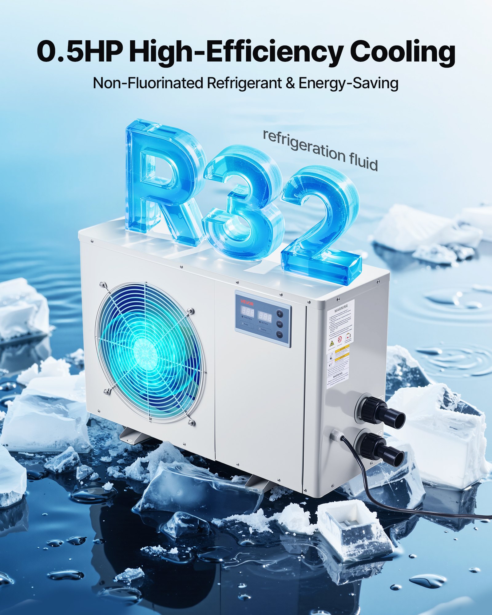 Aquarium Chiller 150 Gallon, 1/2 HP Water Chiller For Hydroponics, Fast Cooling For Fish Tank, Axolotl, Coral Reef, Quiet Refrigeration Compressor, Titanium Evaporator, Complete Fittings — imagen 2