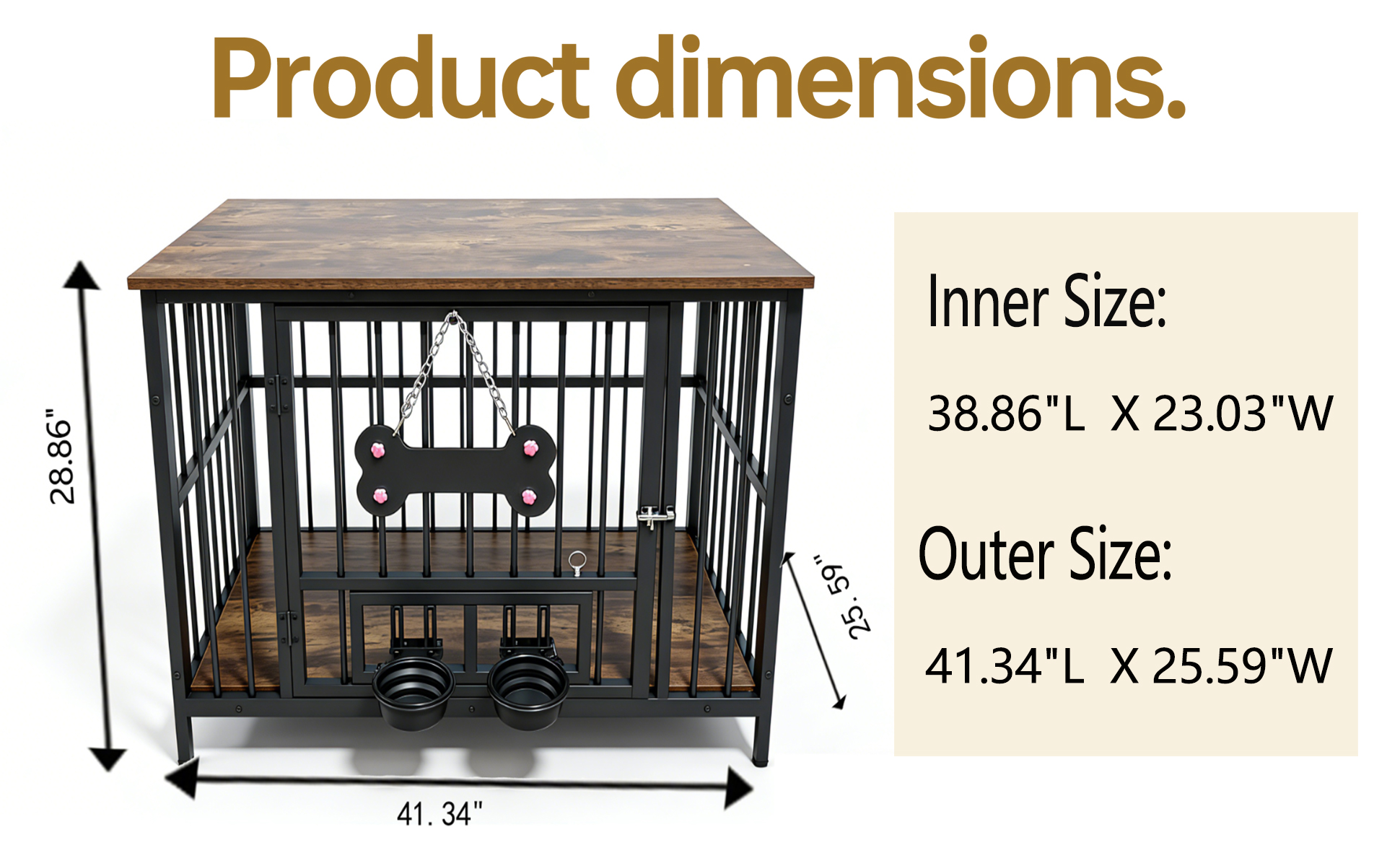 Caja de perro en madera antigua con borde de grano de madera, tazón giratorio 360° con material suave de silicona de seguridad grado — imagen 2