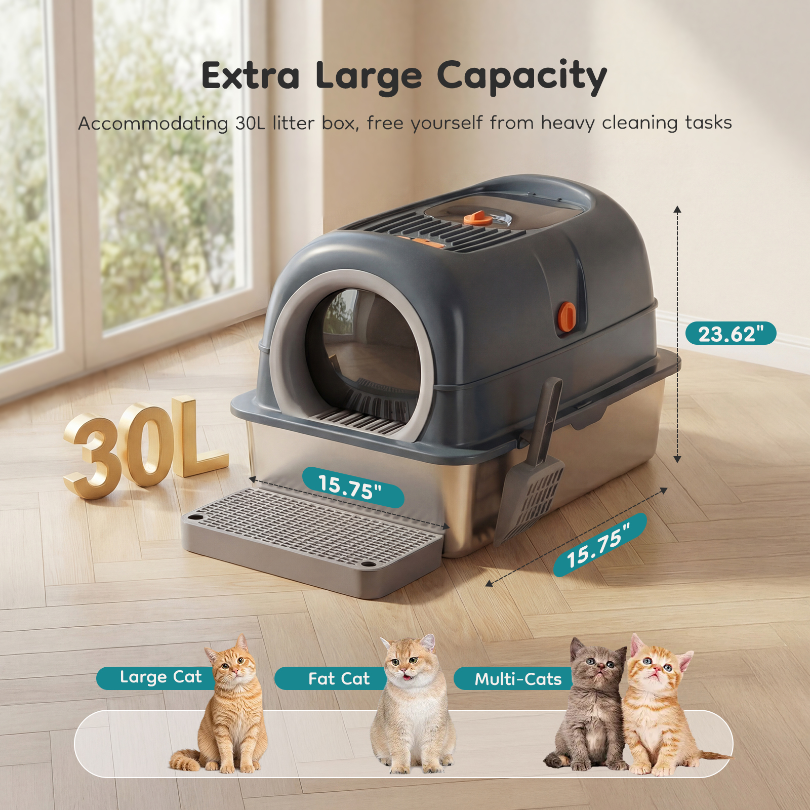 Double-entry Convertible Lid Cat Litter Box — image 3