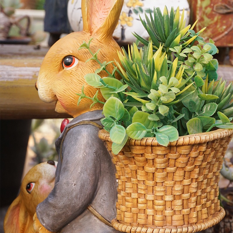 Rabbit flower vat resin cute sculpture garden decorations — image 4