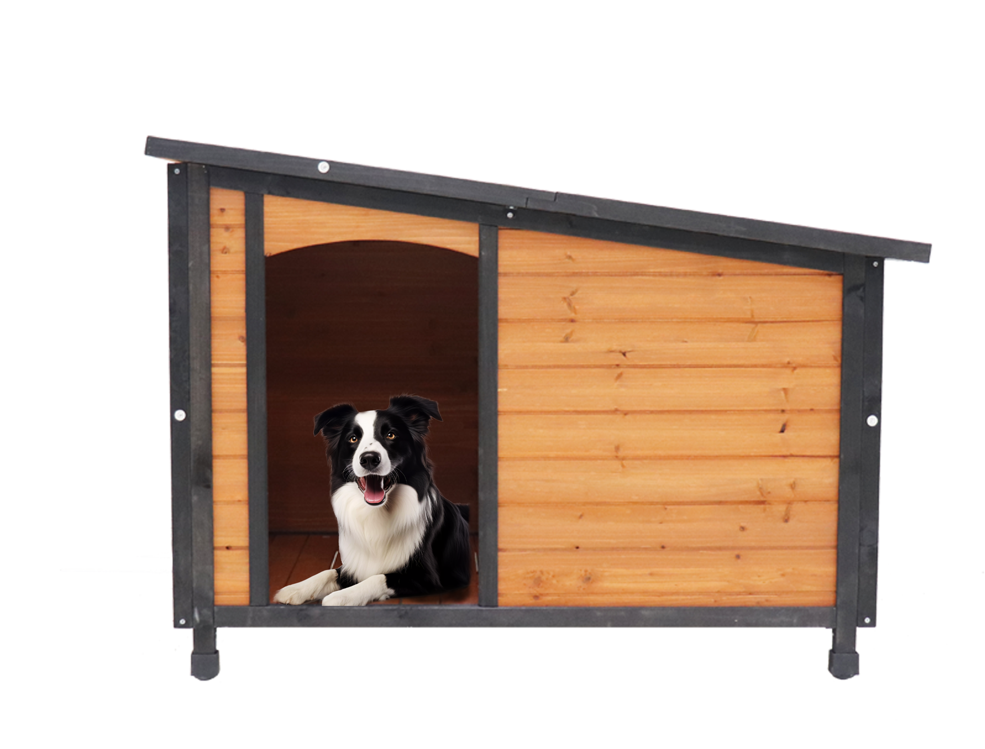 46 Dog House Outdoor & Indoor Wooden Dog Kennel For Winter With Raised Feet Weatherproof For Large Dogs Gold Red And Black PVC Waterproof Roof L — image 1