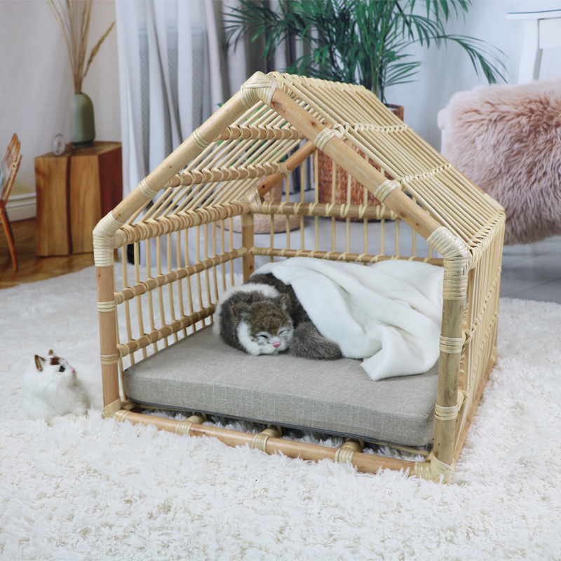 Nido de Gato Manual en Rattán Casa para Mascotas Creativa Caja de Rattán para Perros y Gatos — imagen 1