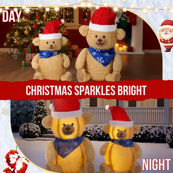 Set Of 2 Lighted Plush Bear Christmas Decorations, Pre-lit Pull Up Holiday Decor With 60 Warm White LED Lights For Xmas Outdoor Indoor Decor Lighted Holiday Displays — imagen 14