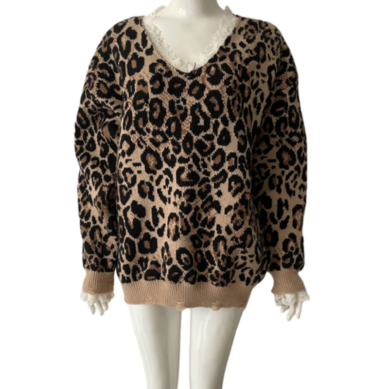 Loose leopard print pullover sweater for women — image 2