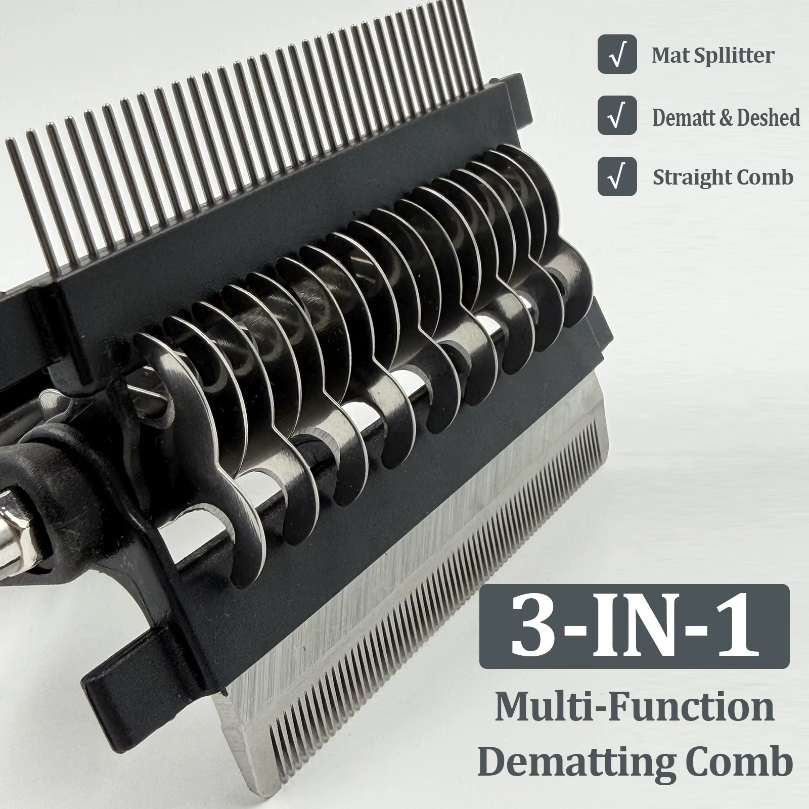 3 in 1 Pet Grooming Hair Brush Dog Deshedding Remover Double Sided Shedding Comb with Stainless Steel Teeth Fur Knot Cutter — image 4