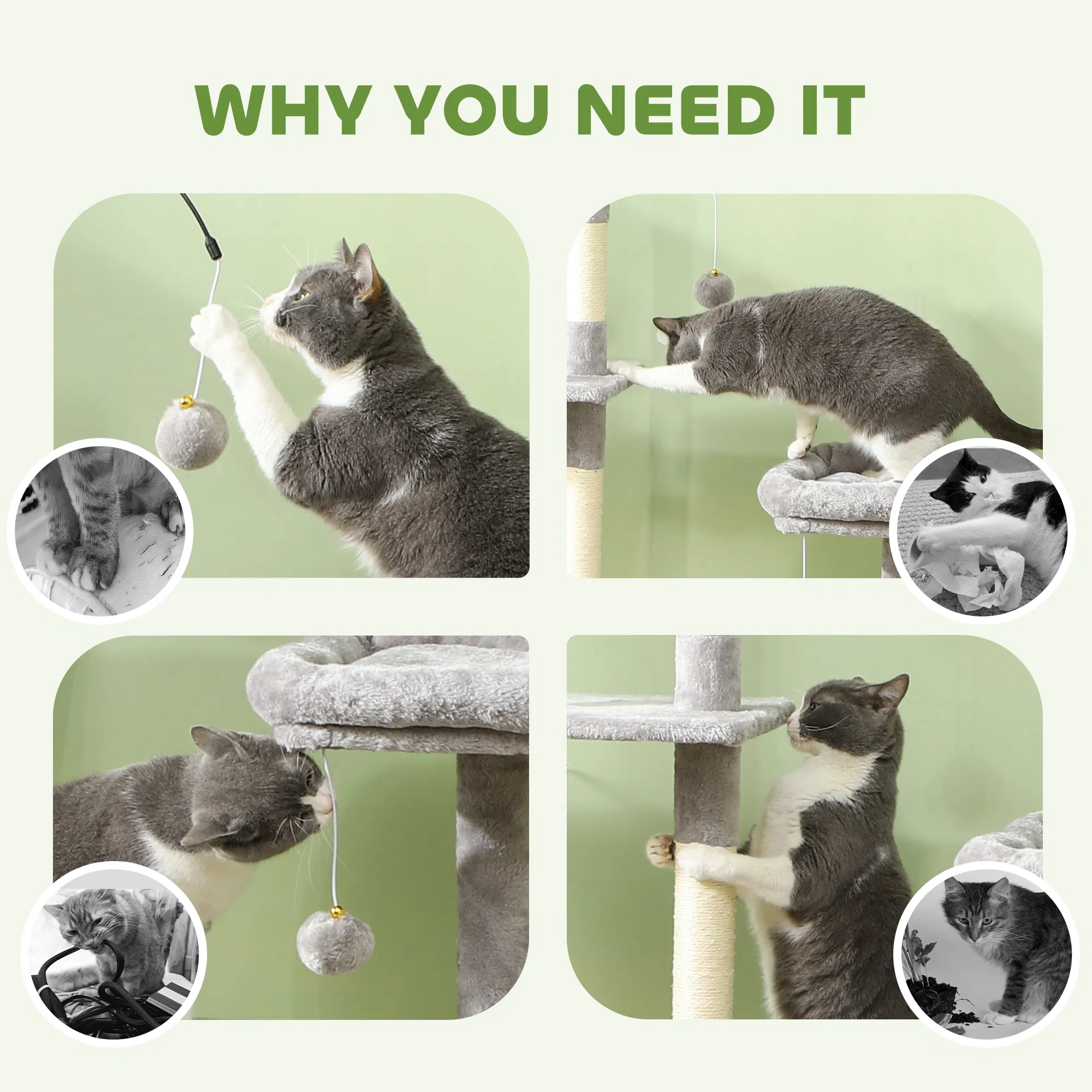 53" Cat Tree, Cat Tower with Scratching Posts, Cat Condo, Beds, Platforms, Toy Balls for Indoor Cats, Light Grey — image 3