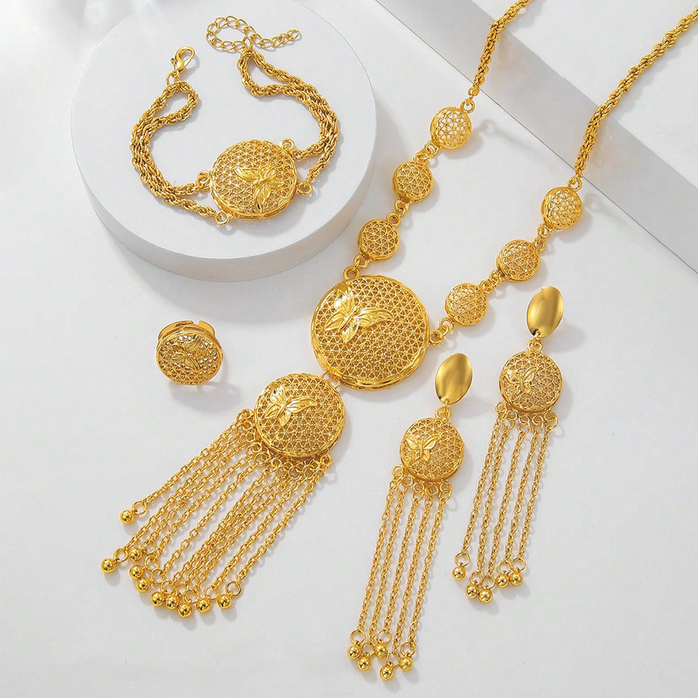 Set de Joyería Elegante y Deslumbrante de Mariposa Estilo Medio Oriente, Decoración de Boda, Collar, Aretes, Pulseras y Anillo Para Mujer — imagen 3