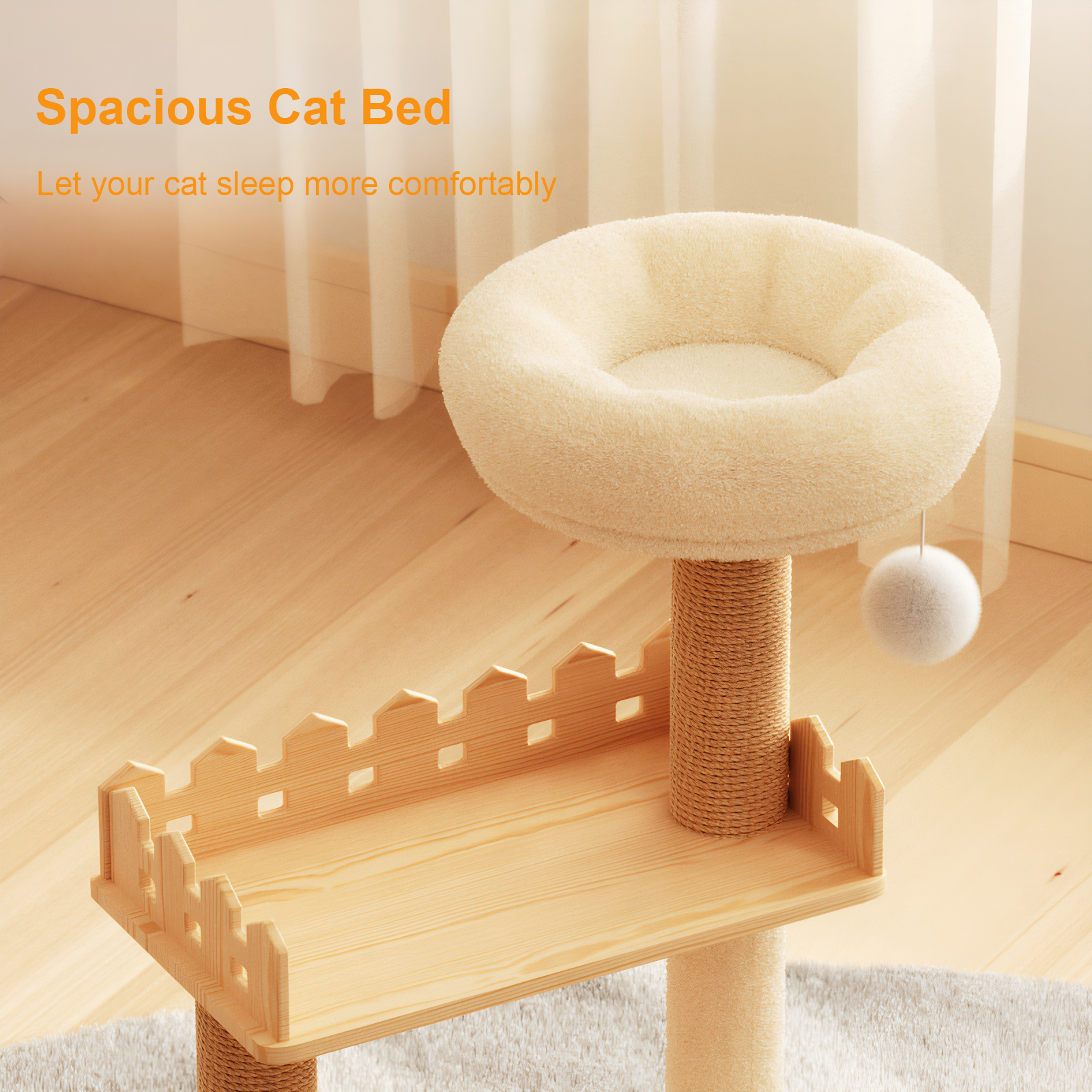 Torre para Gatos Moderna de 39.3", Rascador de Madera para Gatos de Interior, con Postes Rascadores Forrados de Sisal, Percha Superior, Condominio con Hamaca de Acrílico y Juguetes para Gatos Pequeños y Grandes — imagen 2