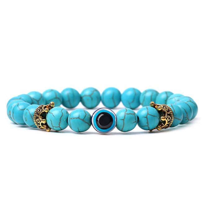 Natural Tiger Eye Stone Crown Bracelet Evil Eye Natural Stone Couple Bracelet Male and Female Bracelet — image 1