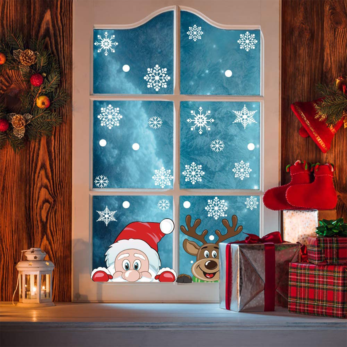 4 Láminas de Calcomanías de Copo de Nieve Navideñas para Ventanas de Vidrio, Reutilizables, Adhesivas por Ambos Lados, Estáticas, Calcomanías Navideñas de Copo de Nieve, Reno y Santa, Decoraciones para Ventanas Navideñas D — imagen 6