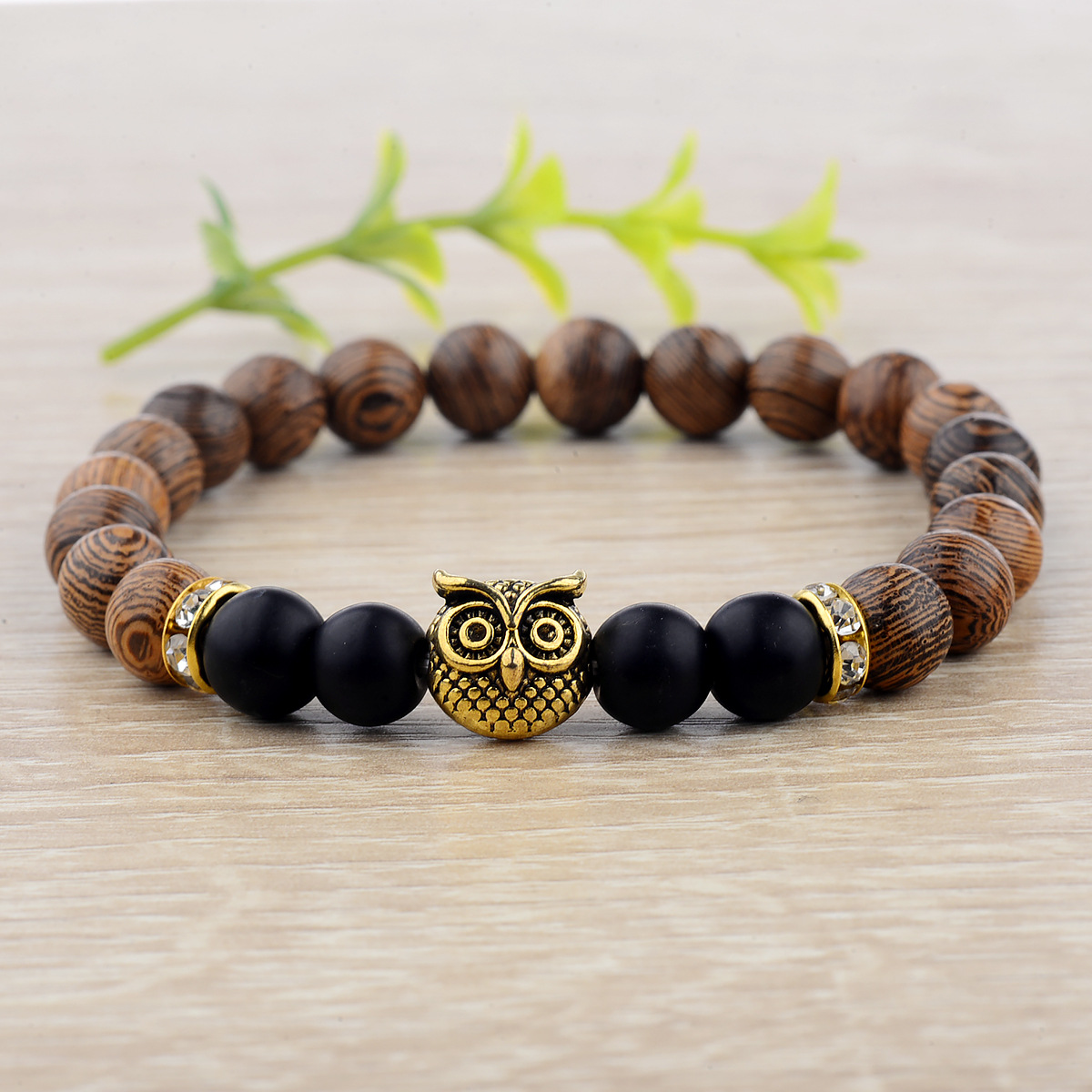 Owl frosted stone lifeline wood grain bracelet — image 5