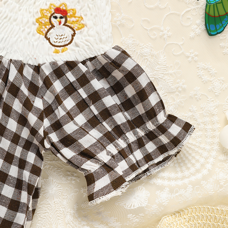 Infant Baby Girls Thanksgiving Dress Turkey Print Casual Short Sleeve Plaid Party Costume Dresses — image 6