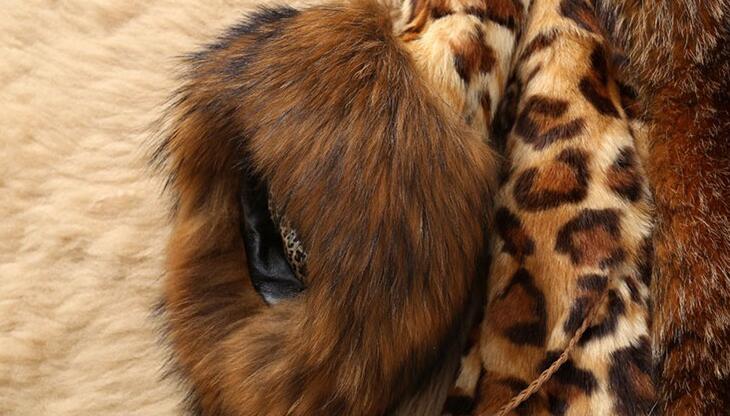 Mid-length Leopard Print Raccoon Fur Collar Coat — image 6