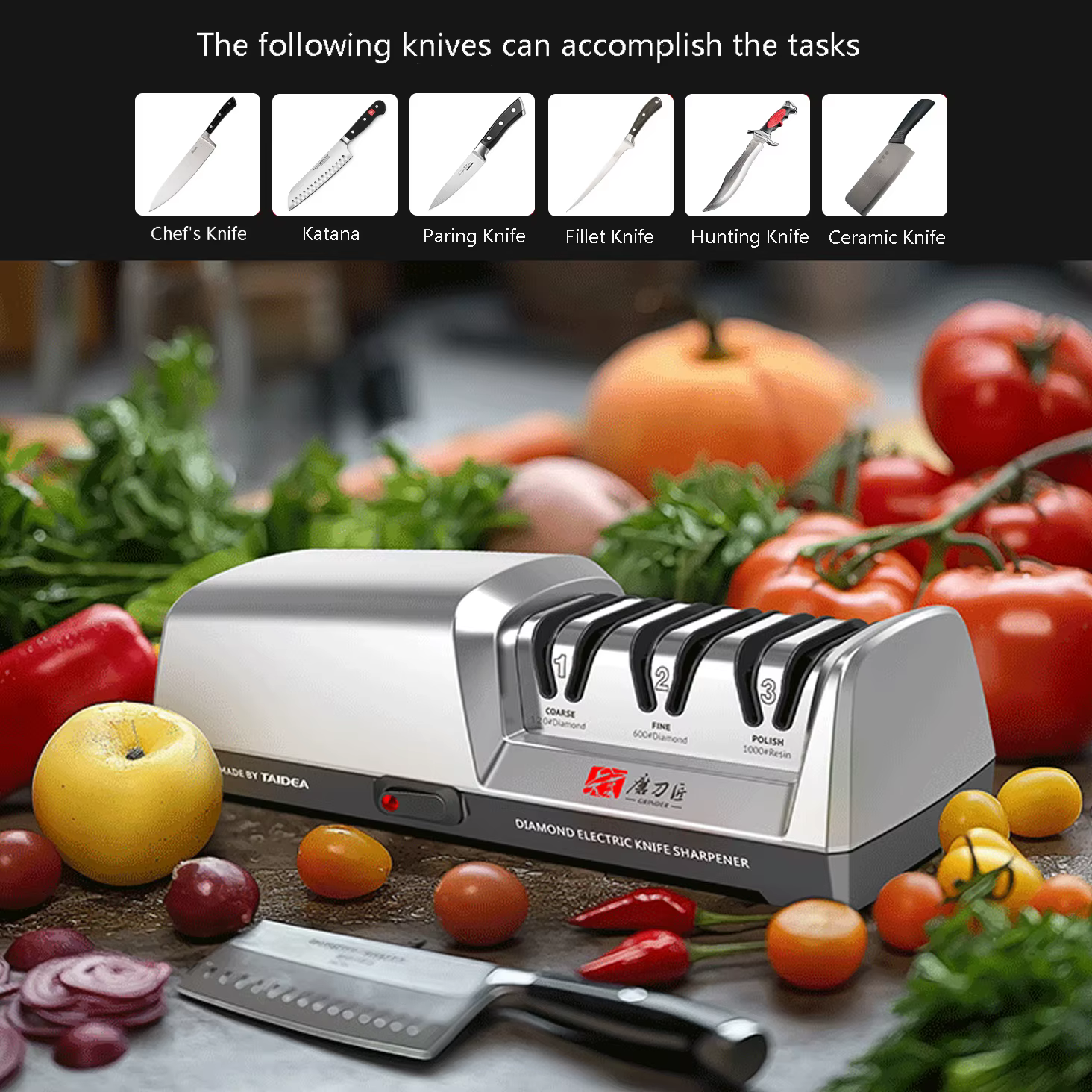 TAIDEA Professional Electric Knife Sharpener - 3-Stage System, Restore and Polish Blades Effortlessly Kitchen Sharpener — image 2