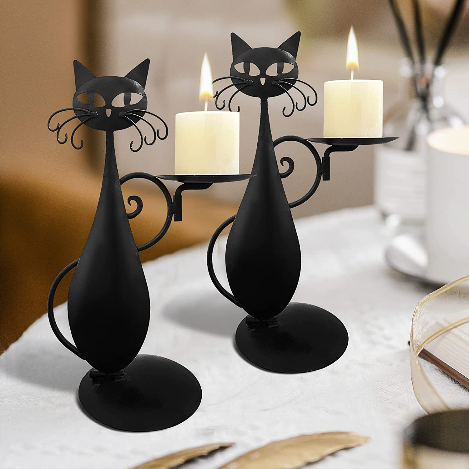 Candilera de Gato Negro - Decoración Rústica Retro para Hogar Rural con Metal — imagen 1