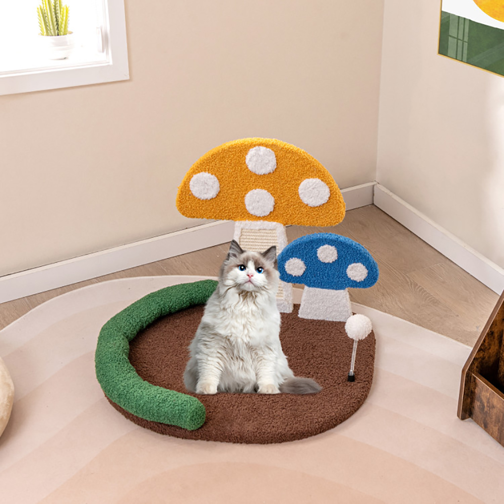 Mushroom Cat Bed Cat Claw Scratcher With Wide Bed And Sisal Scratch Panel — image 1