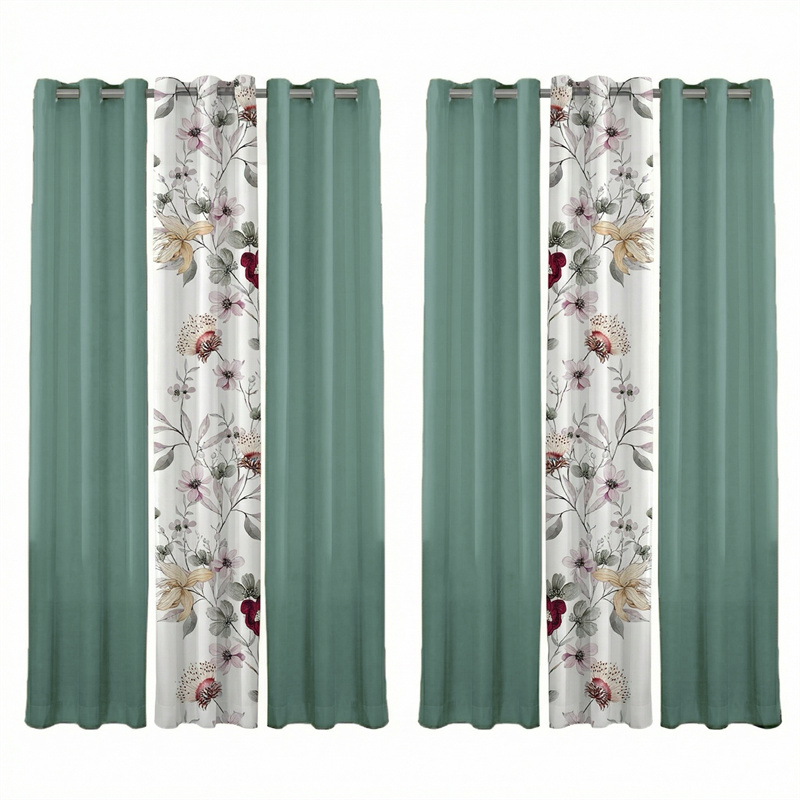 Conjunto de Cortinas de 6 Piezas - Diseño Estadounidense en Verde Salmón y Florales Botánicos con Filtración Suave, Paneles Semi-Transparentes con Topes de Grommet de 4 cm para Ventanas Pet-Friendly de Alta Densidad GSM — imagen 1