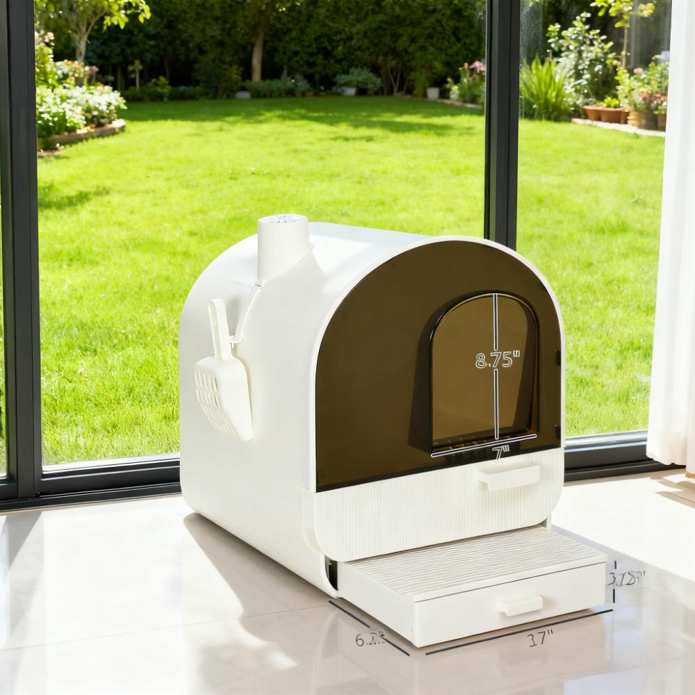 White Cat Litter Box With Lid With Scoop And Filter — imagen 3