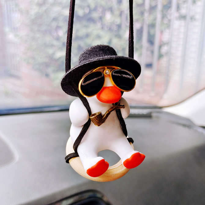 Handgun Cowboy Duck Car Rearview Mirror Pendant Decoration Super Cool Left Wheel Handgun Duck Anime Car Decoration Pendant Swing — image 5
