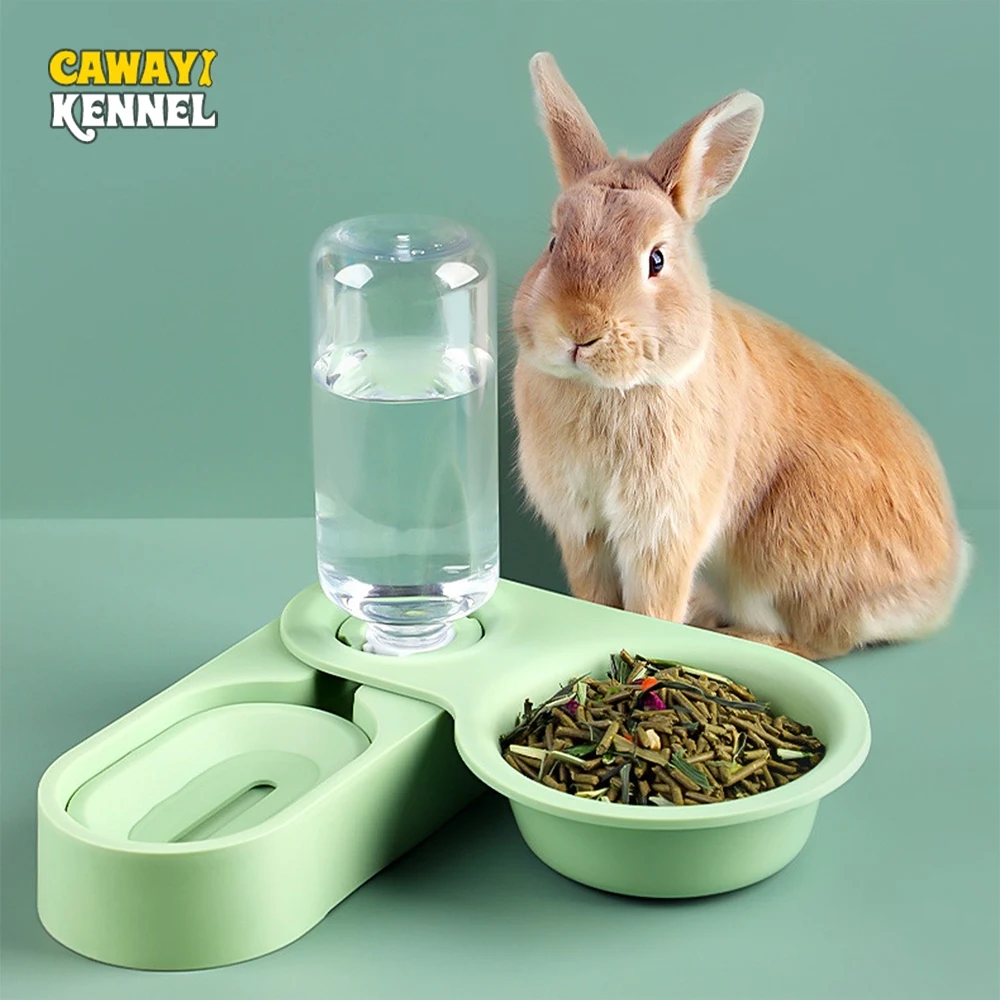 Pet Rabbit Chinchilla Guinea Pig Food Bowl Auto Feeder All-in-One Splice Food Bowl Drinking Fountain Raised Standing Dish Bowl — image 1