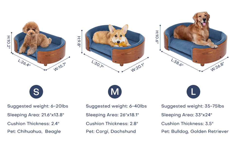 Scandinavian style Elevated Dog Bed Pet Sofa With Solid Wood legs and Walnut Bent Wood Back, Velvet, Large Size — image 8