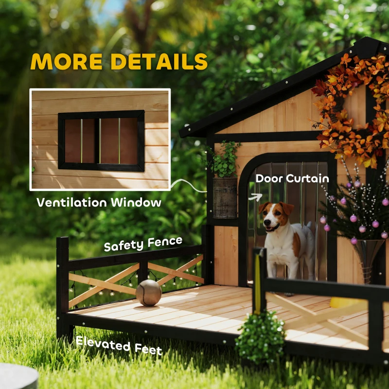 Casa para Perros Exterior, Caja de Madera Resistente al Tiempo con Porche, Techos Abatibles y Varios Paquetes Enviados. Por Favor Preste Atención a las Dimensiones y Peso en los Detalles — imagen 2