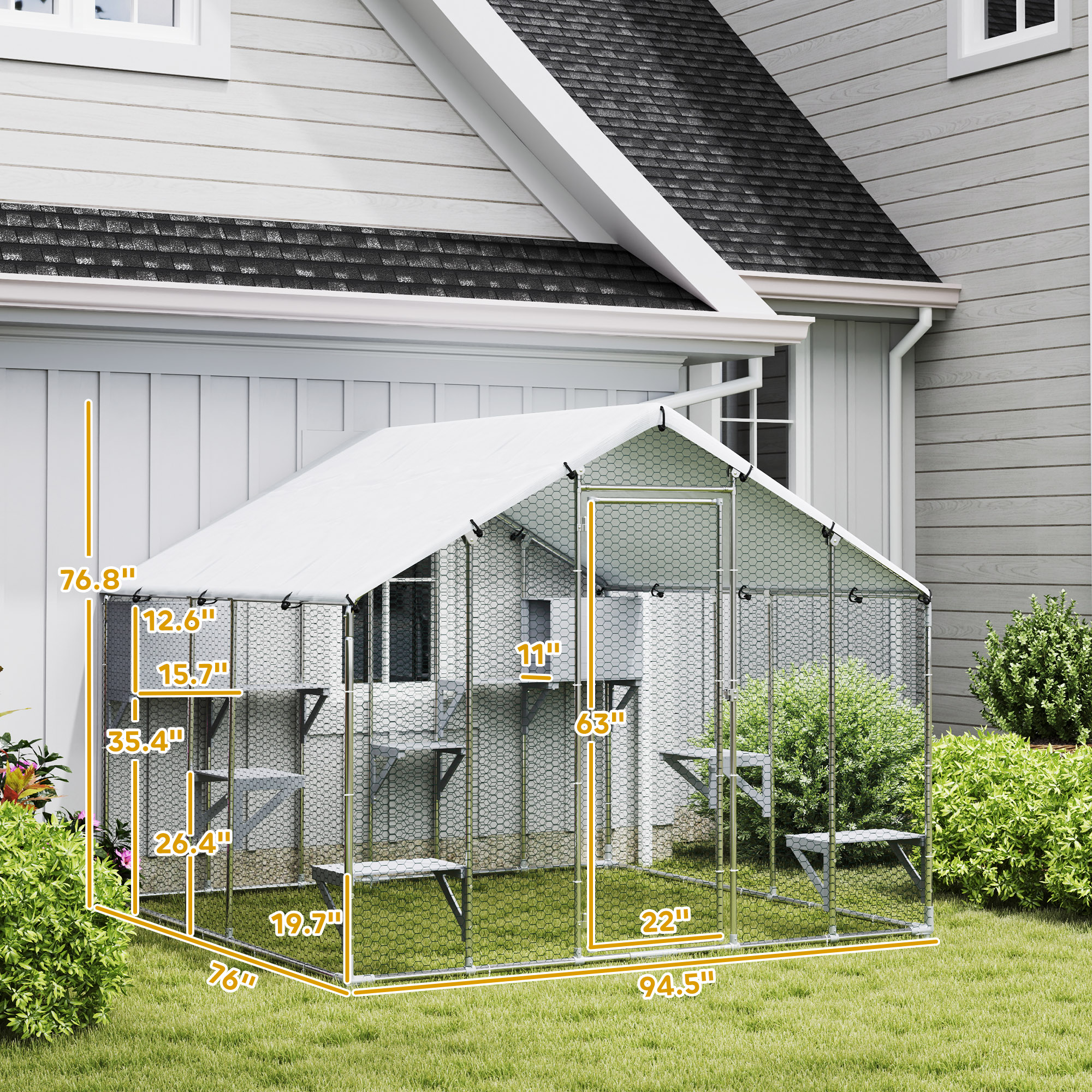 Catio Metálico Exterior Extra Grande de 95" con Cubierta Impermeable, 2 Cajas de Descanso, 7 Plataformas para Saltar, para Múltiples Gatos — imagen 7