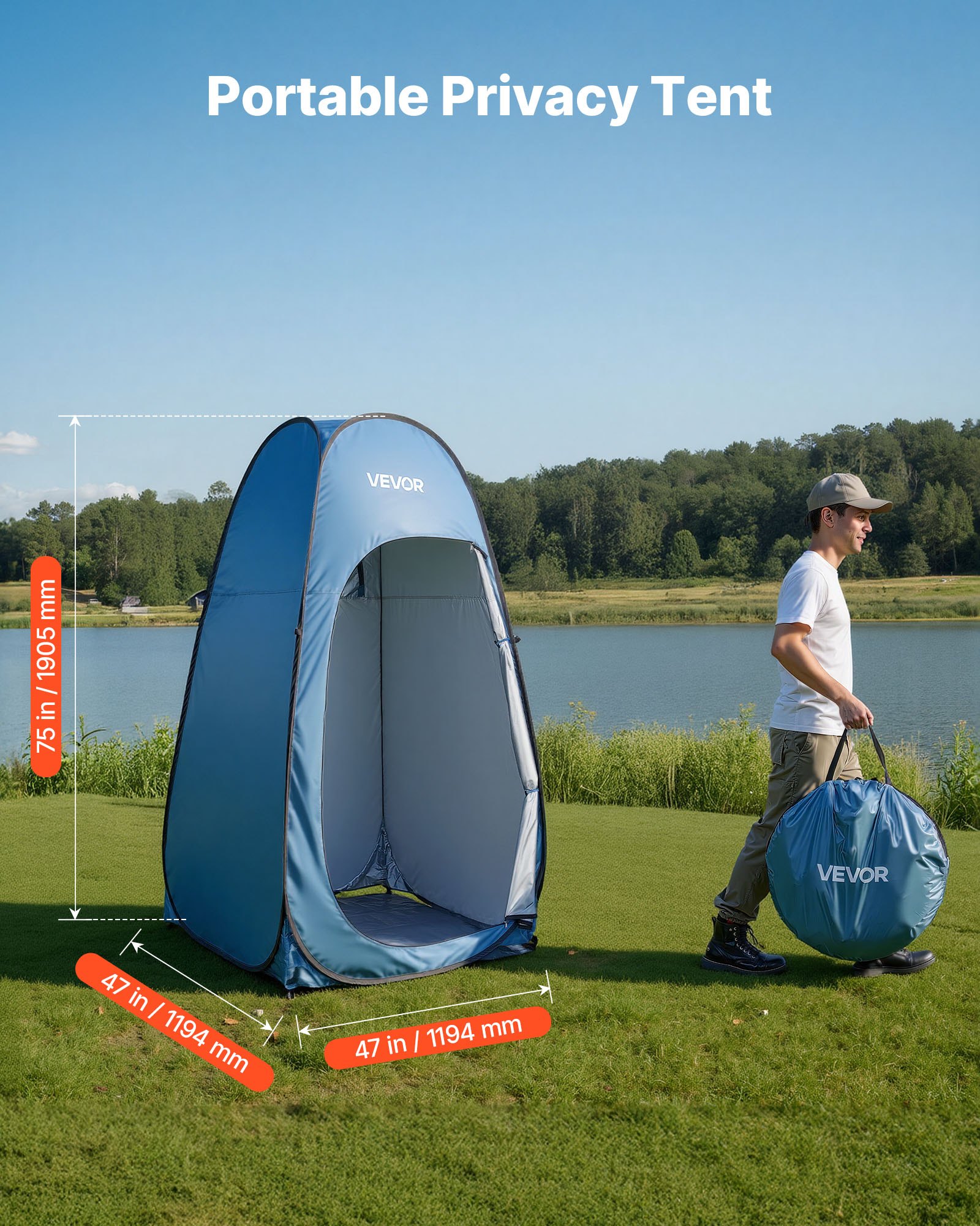 Pop Up Shower Tent, Instant Portable Privacy Tent Changing Room With Shower Bag, Ground Stakes, Ropes, Carry Bag, 190T Polyester With Silver Coating, Quick Setup, For Camping, Beach, Fishing — image 4