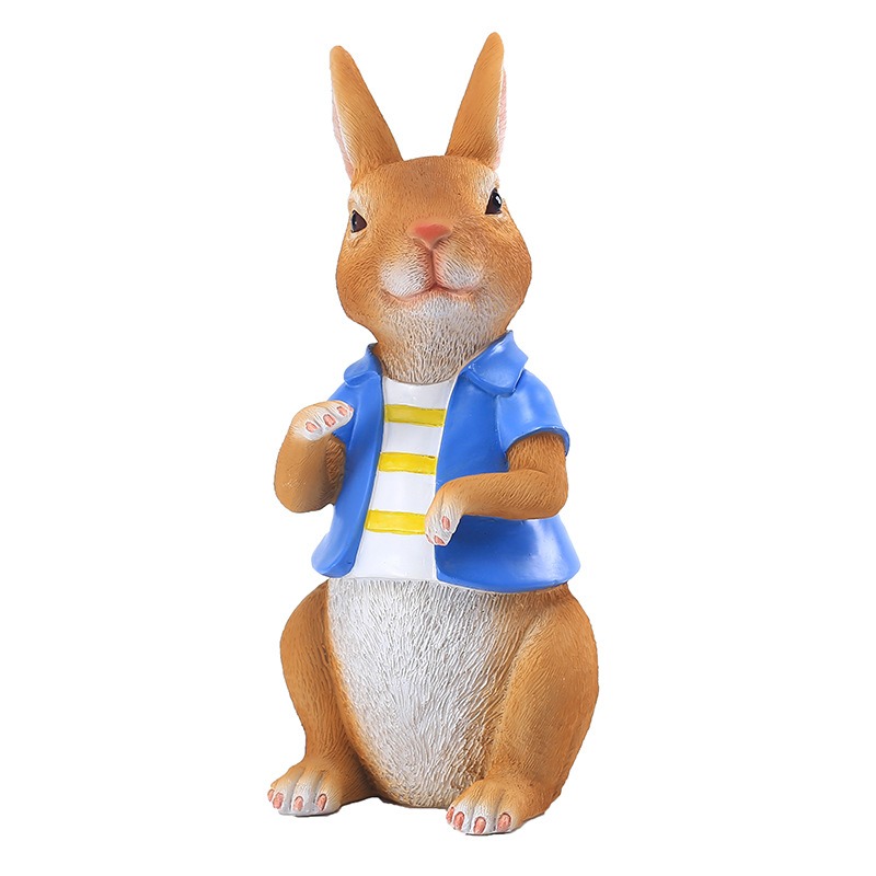 Blue Clothes Brown Rabbit Decoration Garden Outdoor Resin — image 1