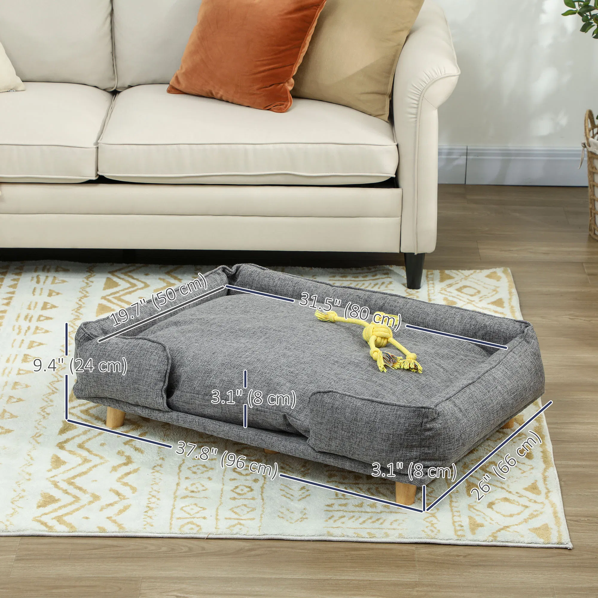 Washable Dog Sofa for Large Dogs, Elevated Pet Couch with Anti-slip Foot Pads, Dark Grey — image 3