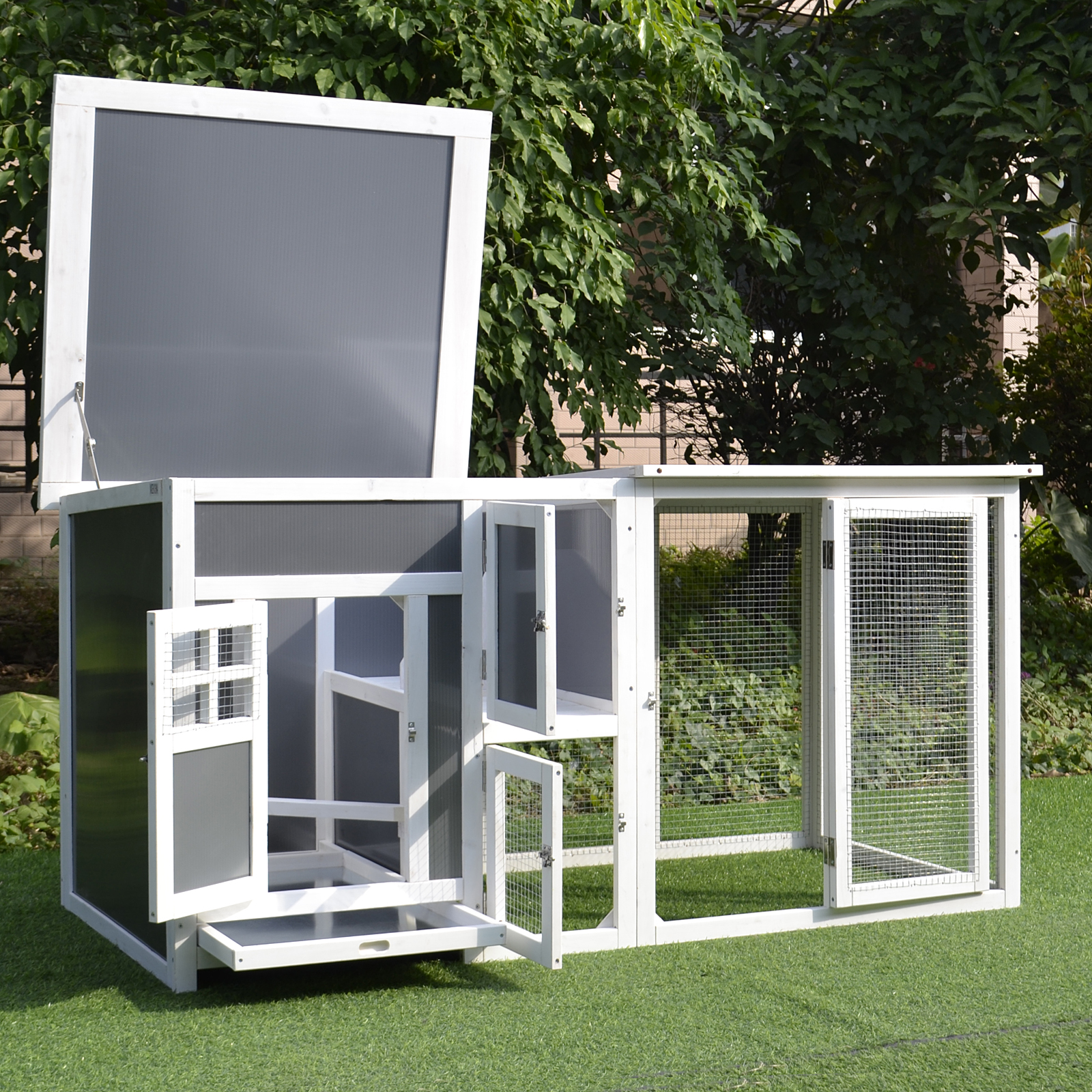 Casa para Pollos de Madera de 63 Pulgadas - Coop para Gallinas, Conejo y Pájaros con Techo PC y Corral — imagen 2