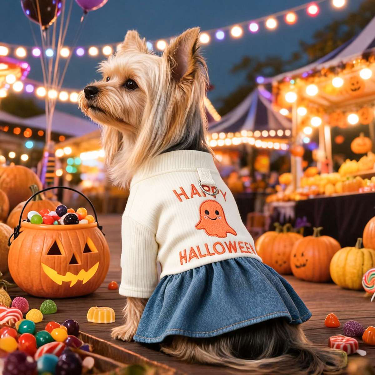 Pet Clothing Cute Halloween Ghost Dress for Small Dogs and Cats, Warm Autumn and Winter Apparel — image 1