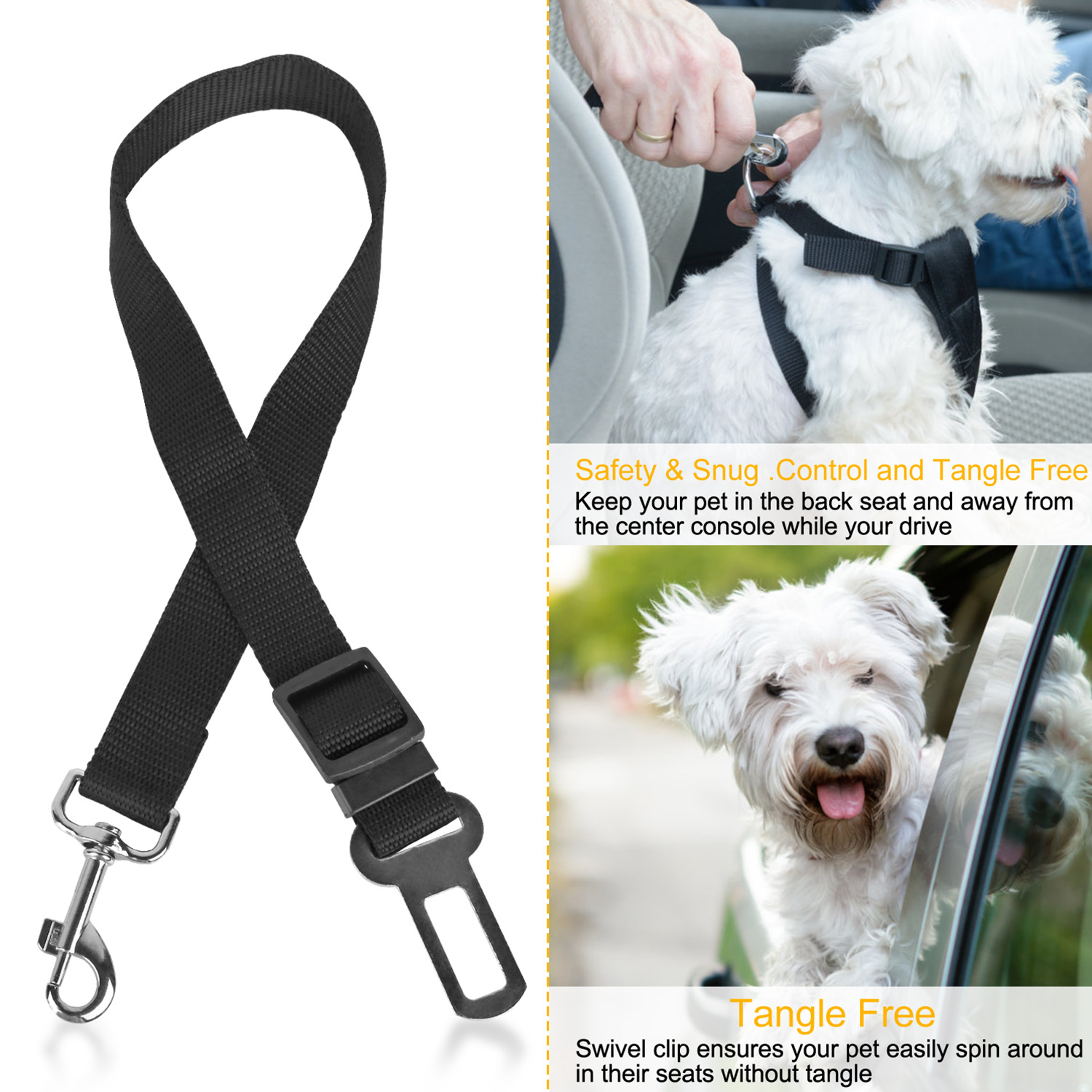 2 cinturones de seguridad para perro, correas ajustables de seguridad tipo arnés para perro y gato, correa de cinturón de seguridad de tela de nylon para vehículo — imagen 6