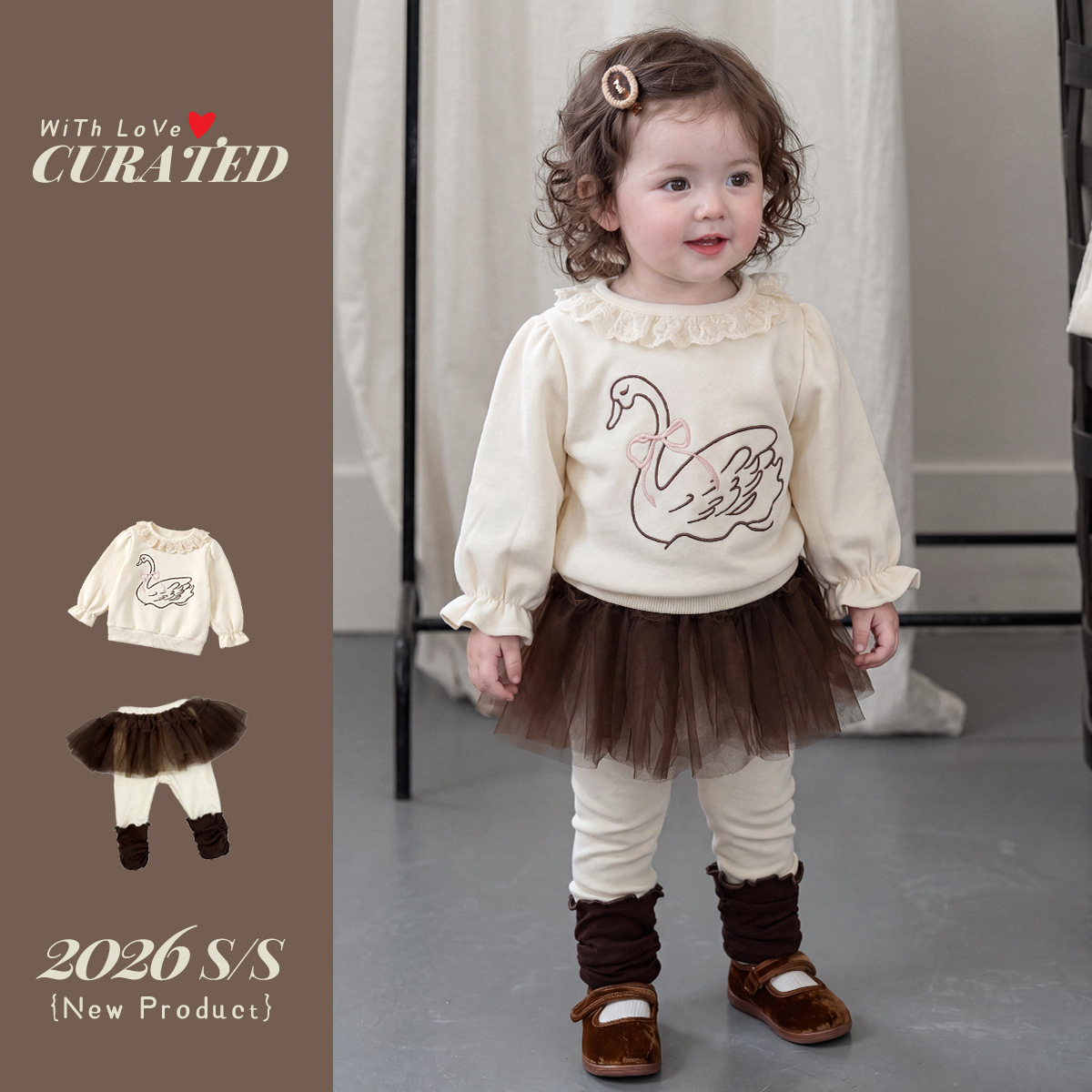 Cartoon Rabbit Hoodie with Mesh Skirt Pants Two-Piece Set, Children's Clothing for Fall — image 3
