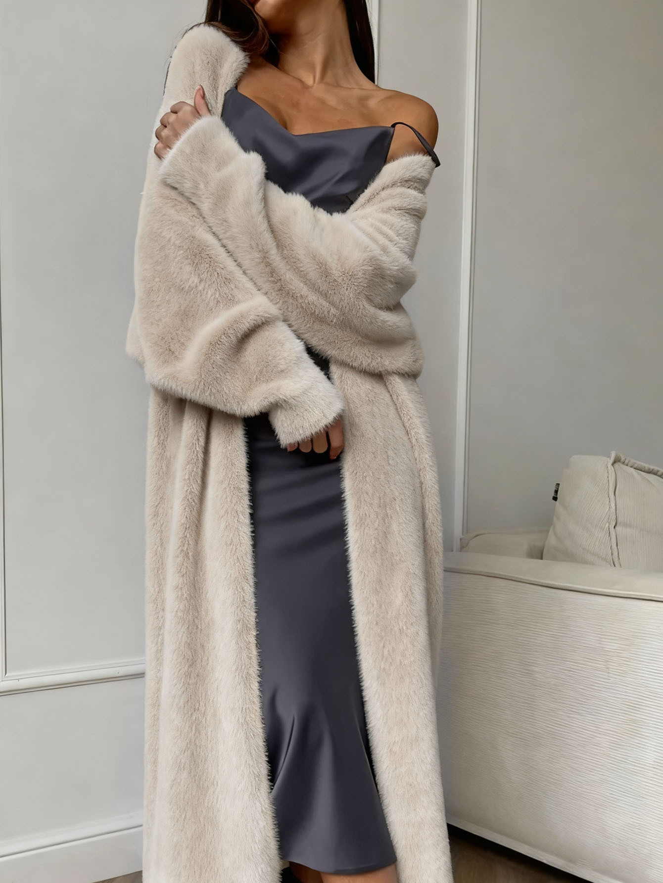 Faux Rex Rabbit White Knit Cardigan Coat for Women, Autumn/Winter, Loose, Fluffy — image 5