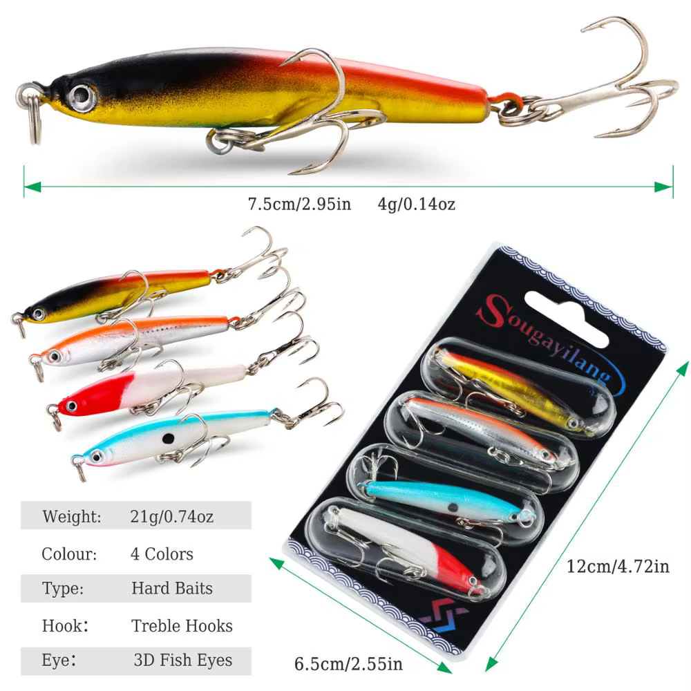 Sougayilang Fishing Bait Set 4PCS Wobbler Anti-corrosion Hook Bass Fishing Lure for Sea Carp Fishing Tackles De Pesca — image 4