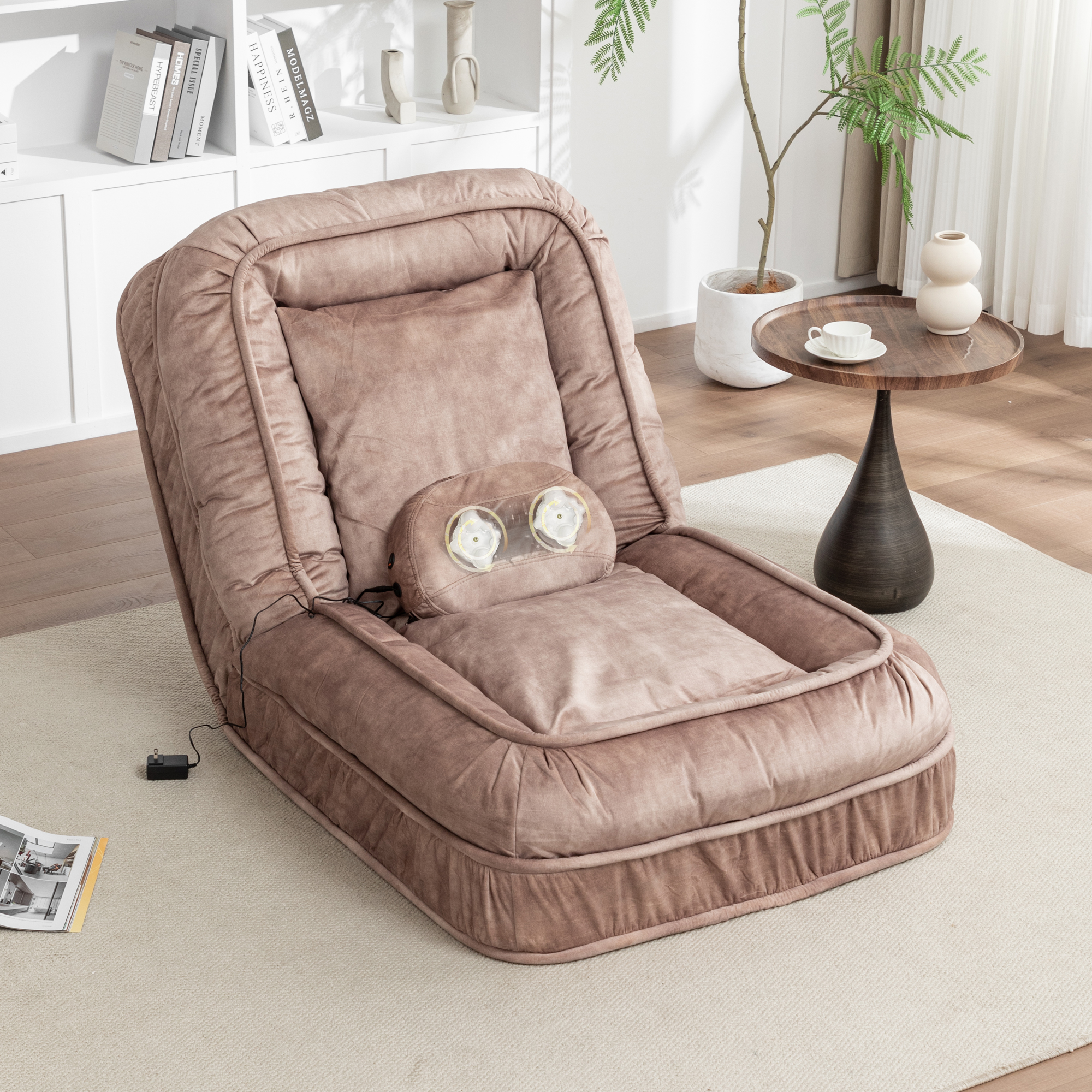 Upholstered Human Dog Bed for Adult & Pets, with 5 Adjustable Position & Massage Pillow, Bean Bag floor sofa with 2 Soft Pillows — image 6