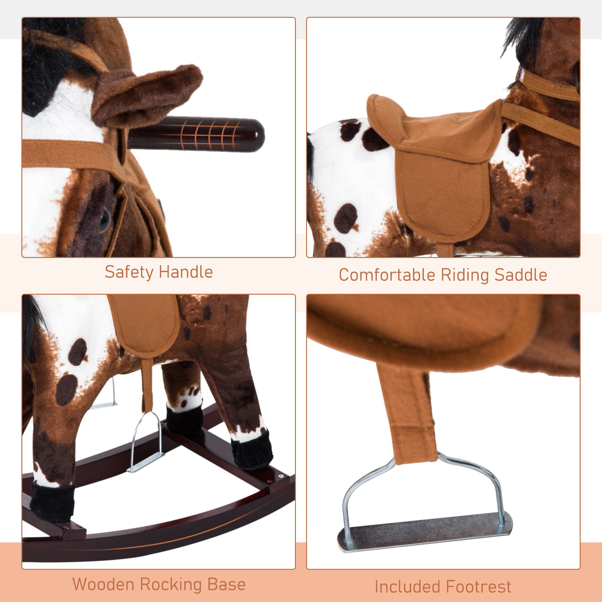 Caballo de Música para Niños de Peluche Montaje para Bebés con Letras Infantiles y Sonido Musical para Edad 1.5 a 3 Años, Marrón Claro y Blanco Perfecto como Regalo para Pequeños — imagen 4