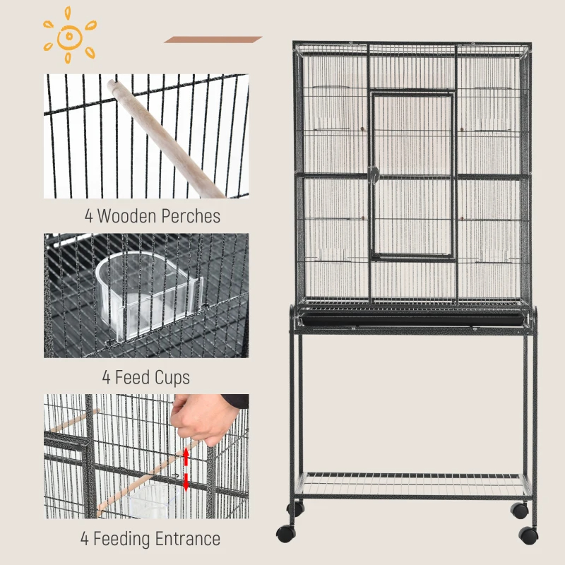 Caja Alimentadora de Metal Rueda para Pájaros con Pieza Desmontable, Estante de Almacenamiento, Percha de Madera y Contenedor de Comida — imagen 8