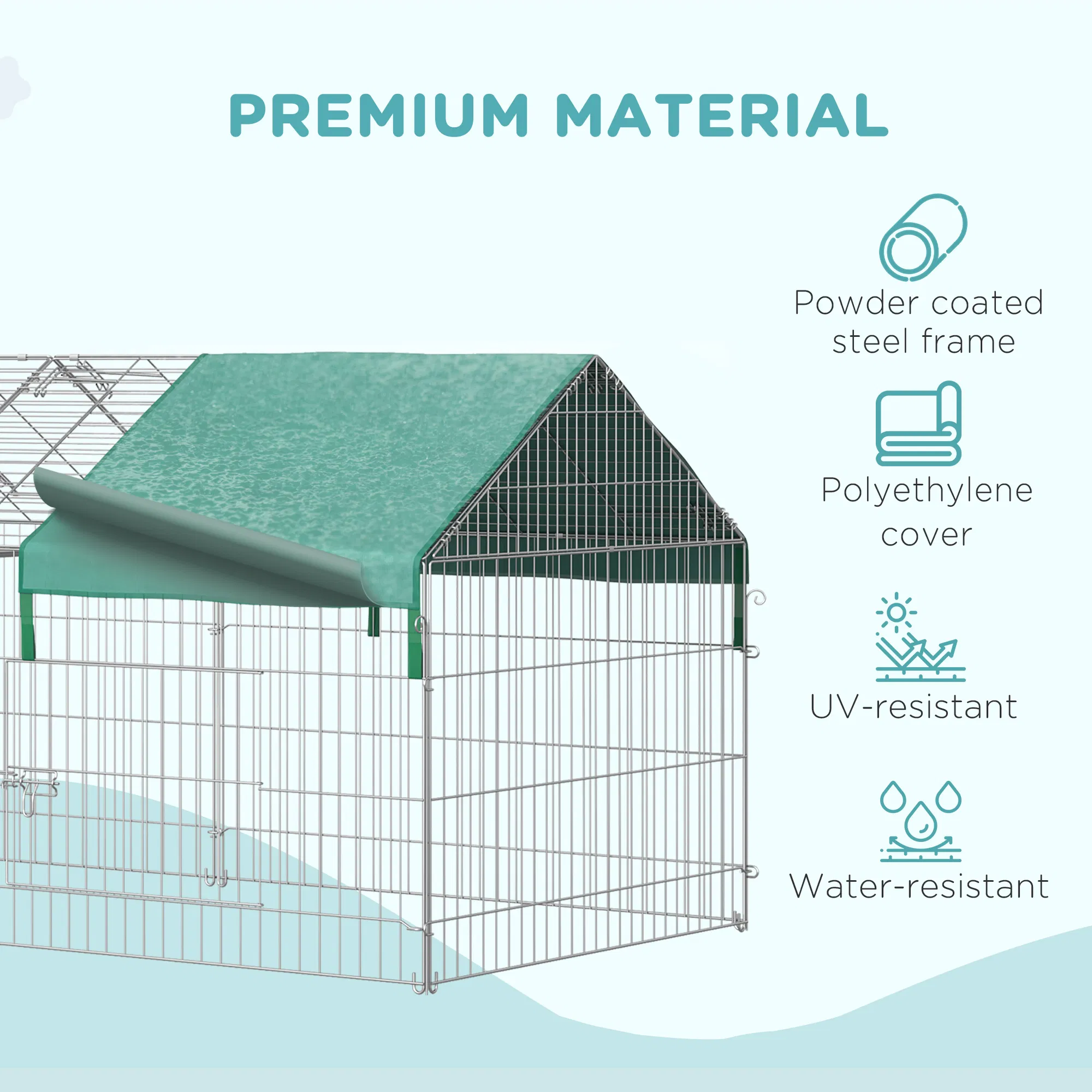 87x41x41-IN Catio Rabbit Guinea Pig Cage Chicken Coop Run, Small Animal Enclousure Outdoor Indoor with Cover and Multiple Doors, Green — image 2
