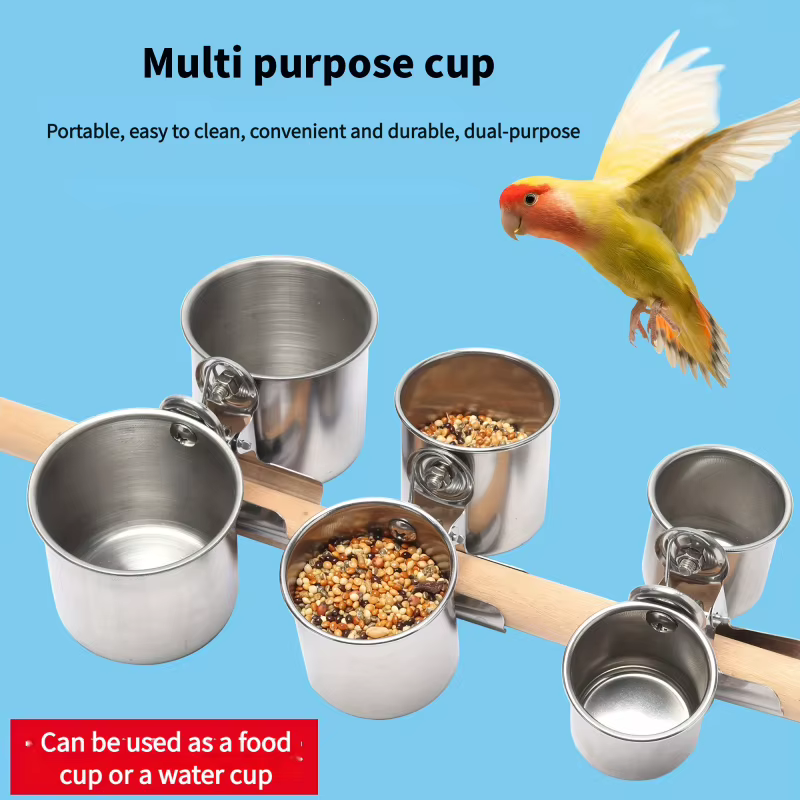 1Bird Supplies Feeder-Clip Cup for Holding Feed and Water Babblers Bird Feeder Cup Parrot Feeder Canister Food Dispenser — image 1