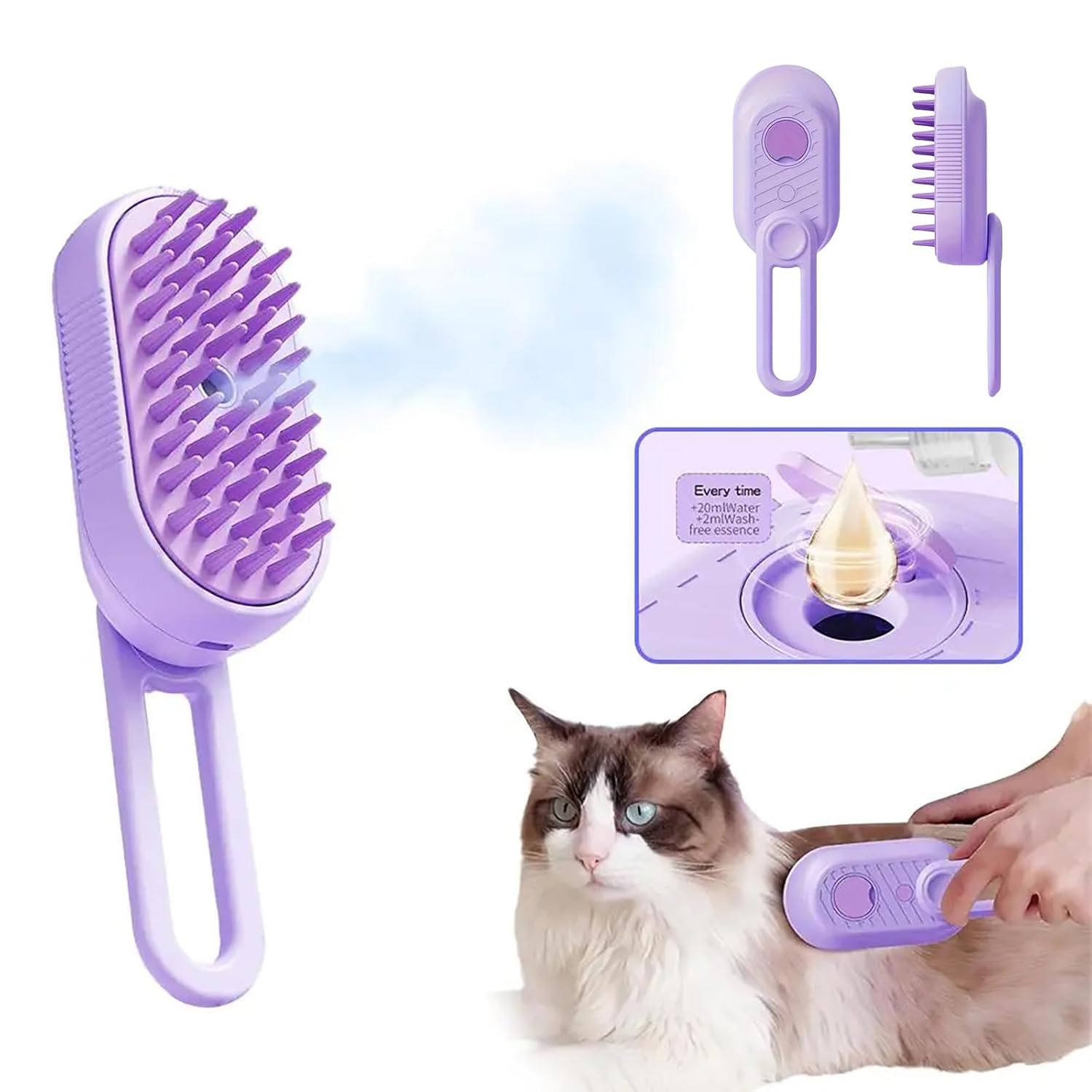 Comba de spray para mascotas, 1 botón, cepillo con vapor para perros y gatos — imagen 5