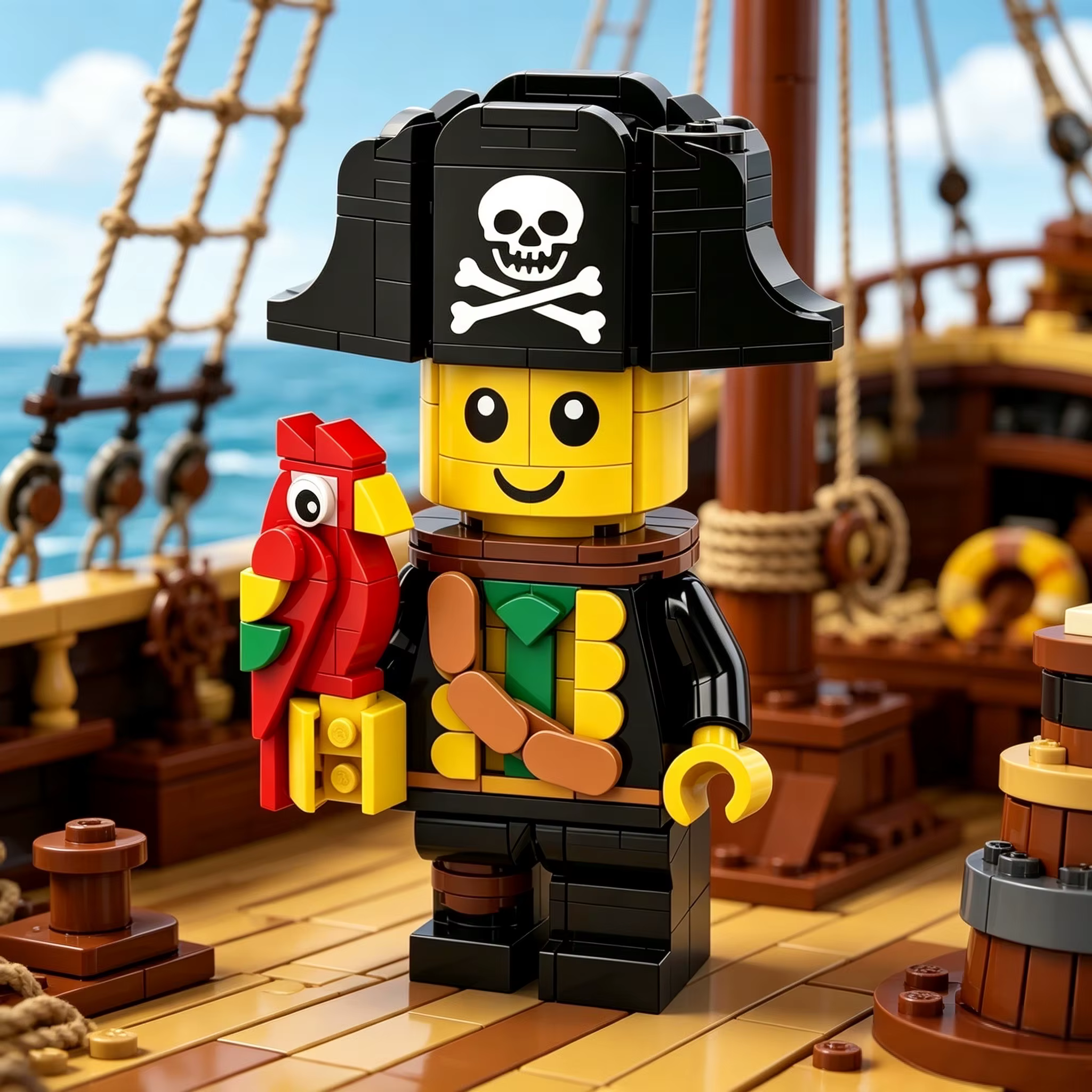Pirate Character Assembly Toy with Parrot, Creative Adventure Style Model Building Set for Desktop Decoration & Collection — image 1