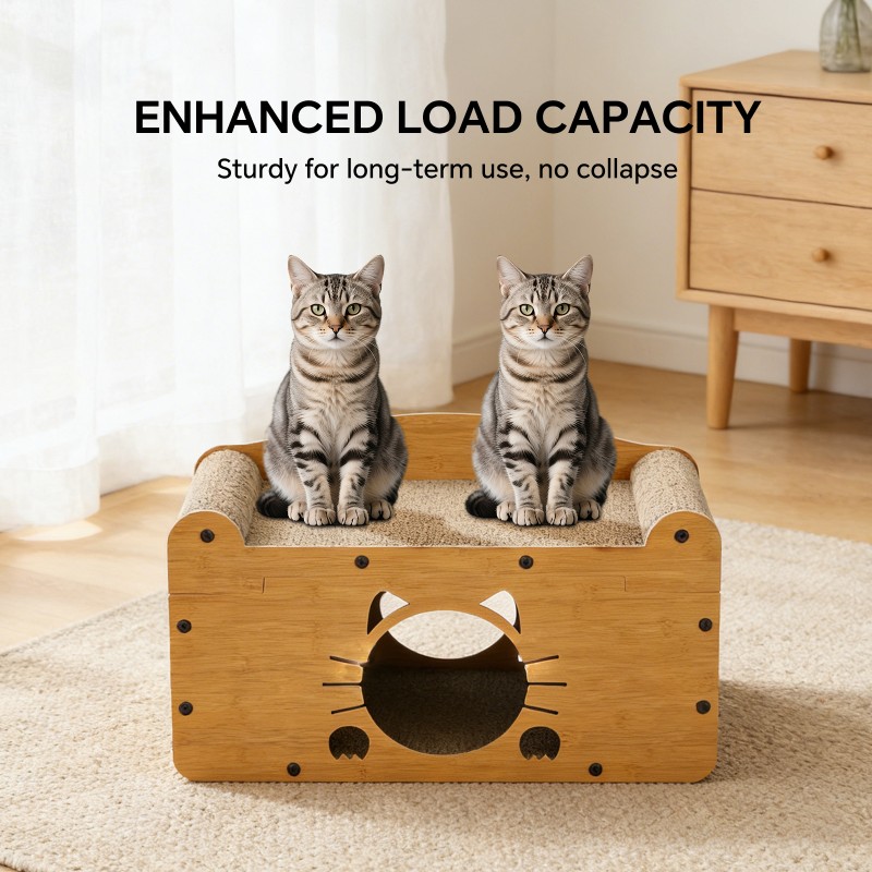Sofá Rascador para Gatos en Forma de Bigotes, Cama de Madera con Rascador Superior y Espacio Privado Inferior, Cuidado de Uñas y Juguete para Descansar — imagen 2