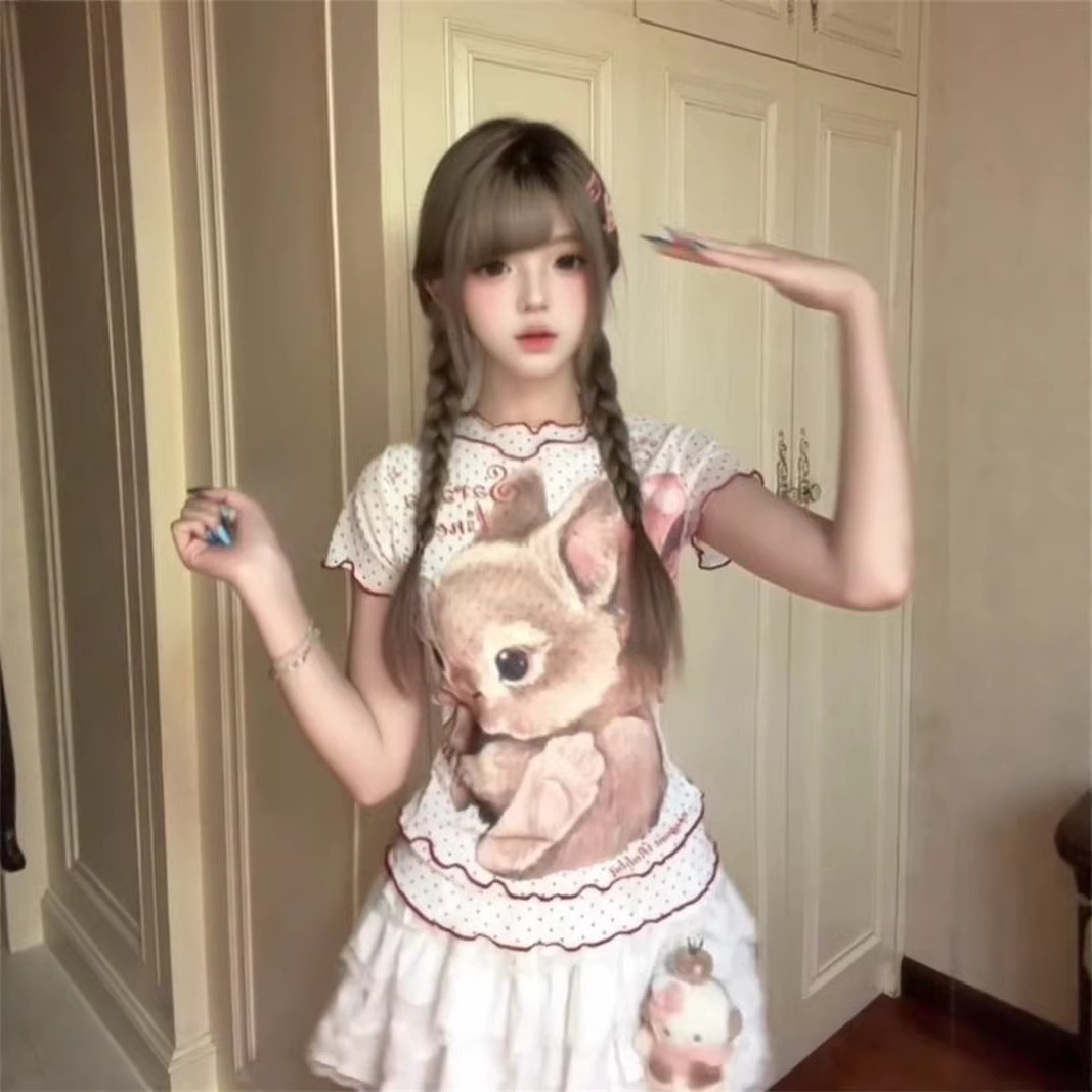 Cute Rabbit Print Short Sleeve T-Shirt for Women — image 7