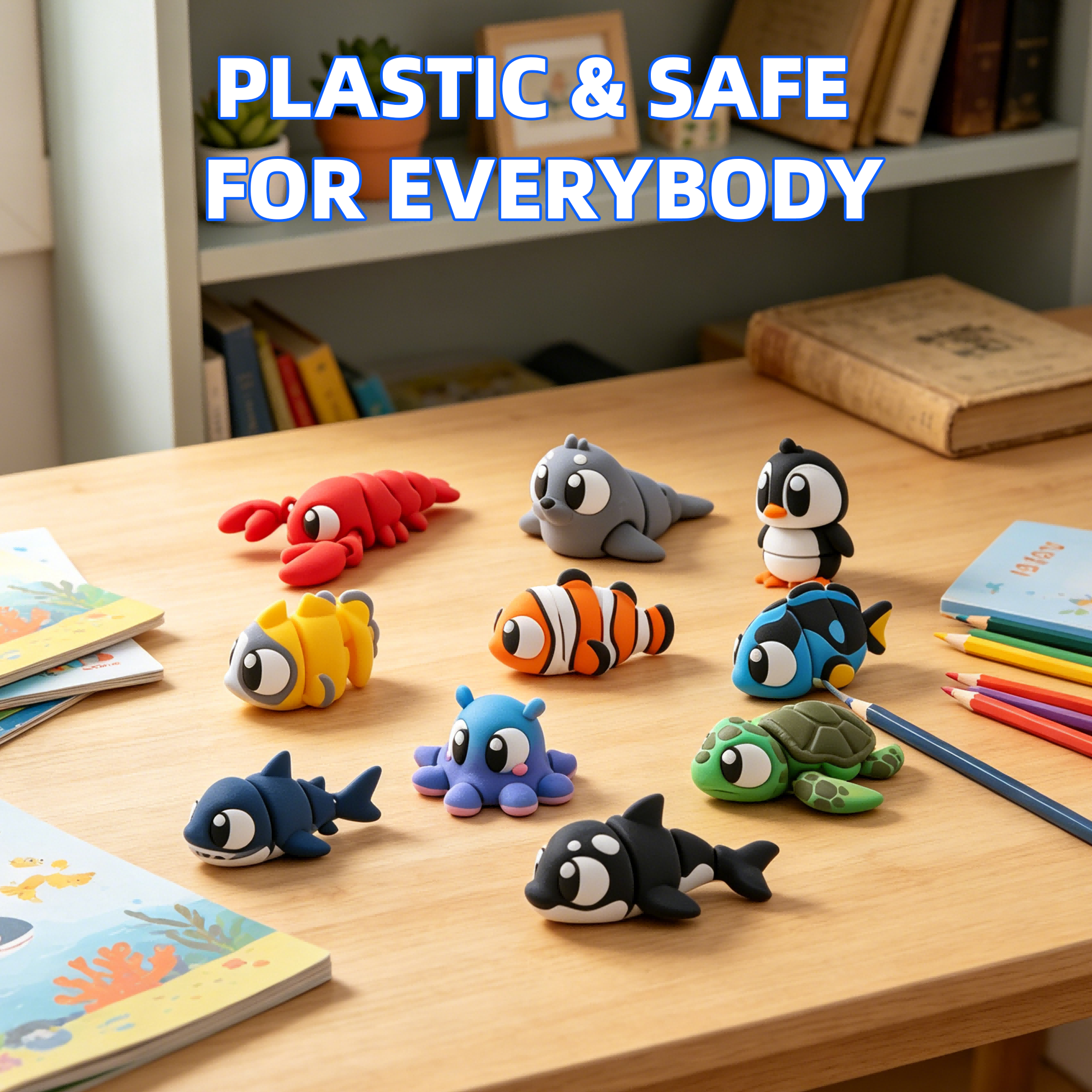 10PCS 3D Printed Ocean Animal Figurine Set, Mini Sea Creature Decorations With Shark, Turtle, Penguin, Fish, Octopus And Lobster, Desk & Miniature Display Set — image 3